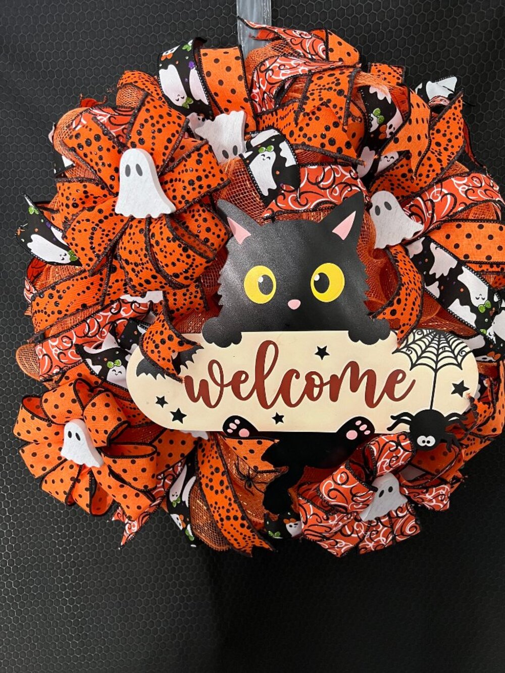 Black Cat Deco Mesh Halloween Wreath
